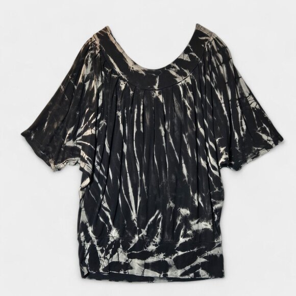 Mexicali Blues Tie Dye Blouson Top Black Grey Dolman Short Sleeve Soft Boho - Picture 5 of 7